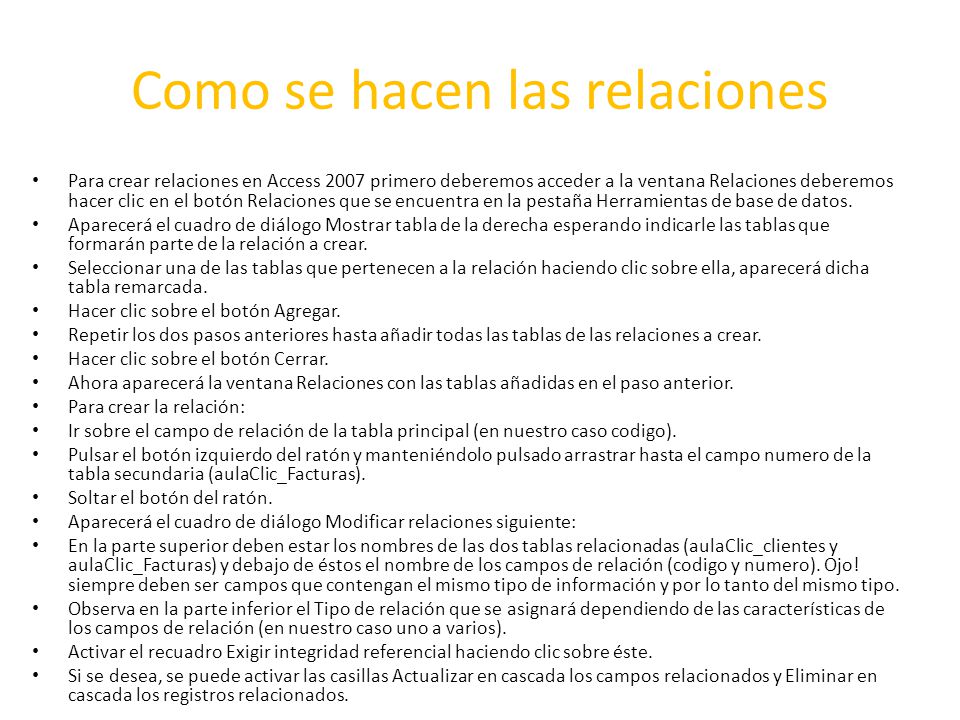 Como se hacen relaciones en access
